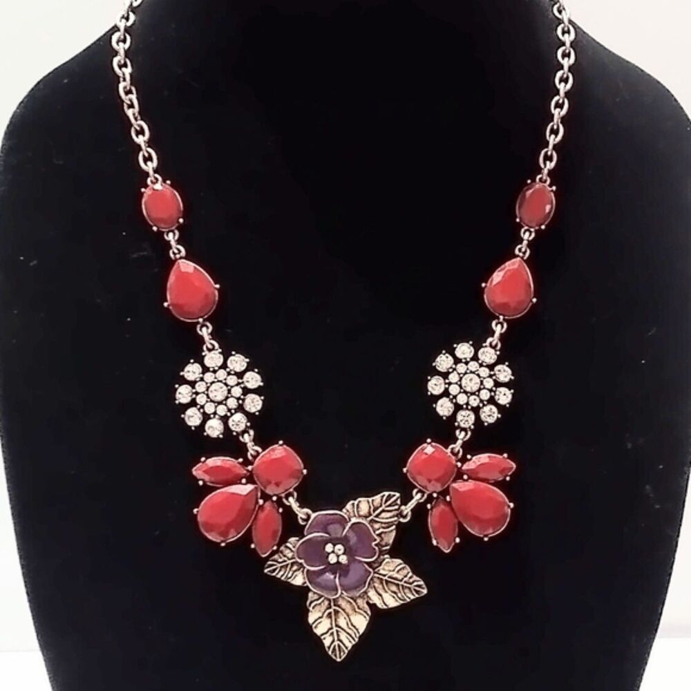 The Delta Box Brass Tone Enamel and Acrylic Floral Necklace